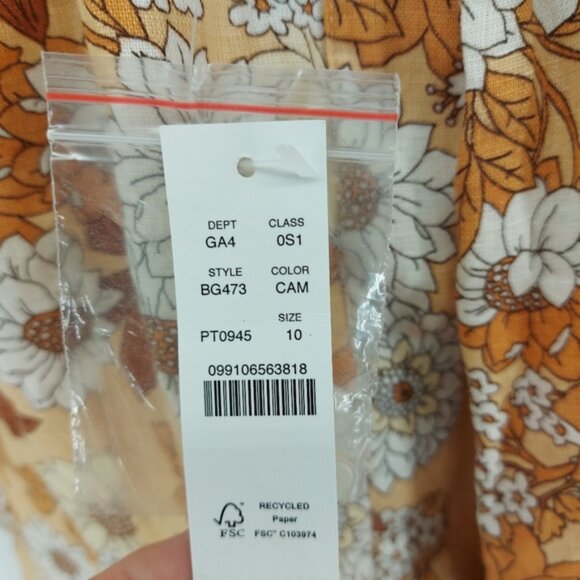 J CREW Womens Floral V-Back LINEN Shirt Dress Sheath Camel Brown BG4… - Picture 5 of 9